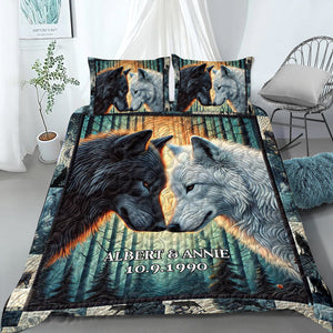 Personalized Gifts For Couple Quilt Bed Set, Romantic Wolf Couple 04QHLU251224-Homacus