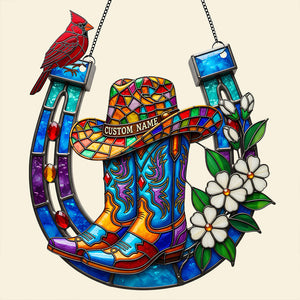 Cowboy Boots & Horseshoe Suncatcher Ornament Personalized Gifts For Horse Lovers 06OHDT191225-Homacus
