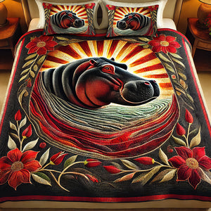 Gifts For Highland Hippo Lovers Quilt Bedding Set Special Line 04xqqn140125-Homacus