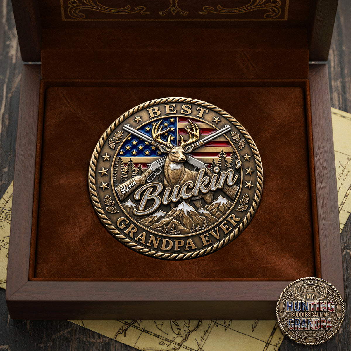American Hunting Printed Metal Coin - Personalized Gifts For Grandpa 04pata020326-Homacus