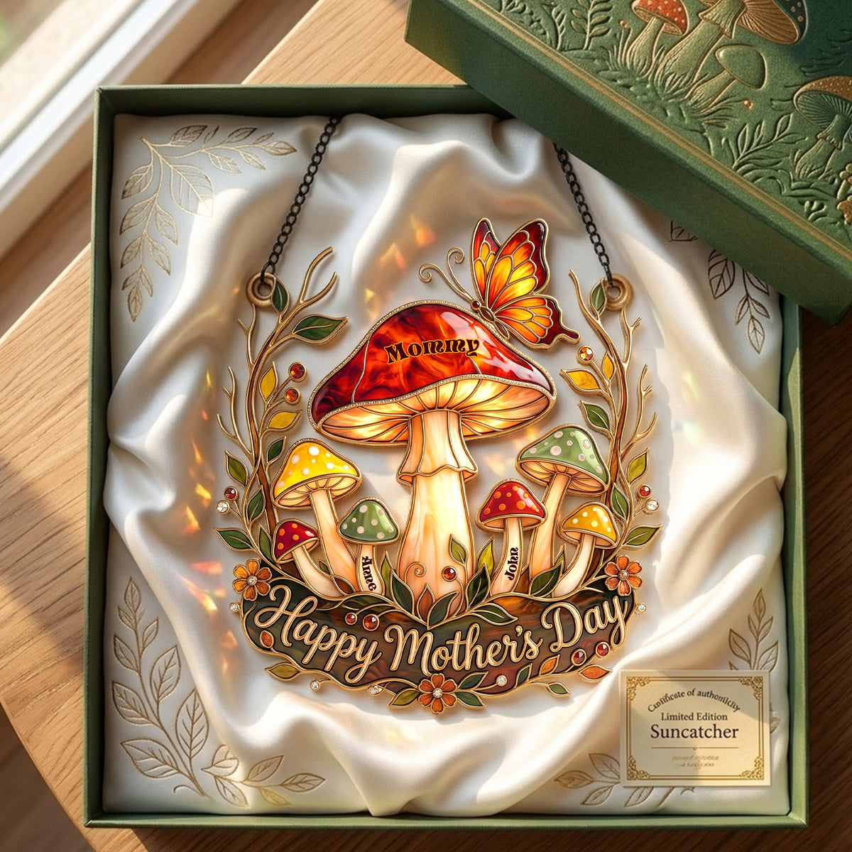 Whimsical Mushroom Mom Suncatcher - Personalized Gift For Moms 04PALU140426-Homacus