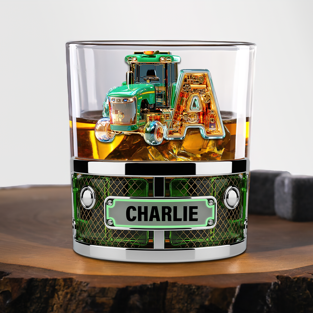 Rustic Tractor Initials Name Drinking Glass - Personalized Gifts For Tractor Lovers 03TGLU250825-Homacus