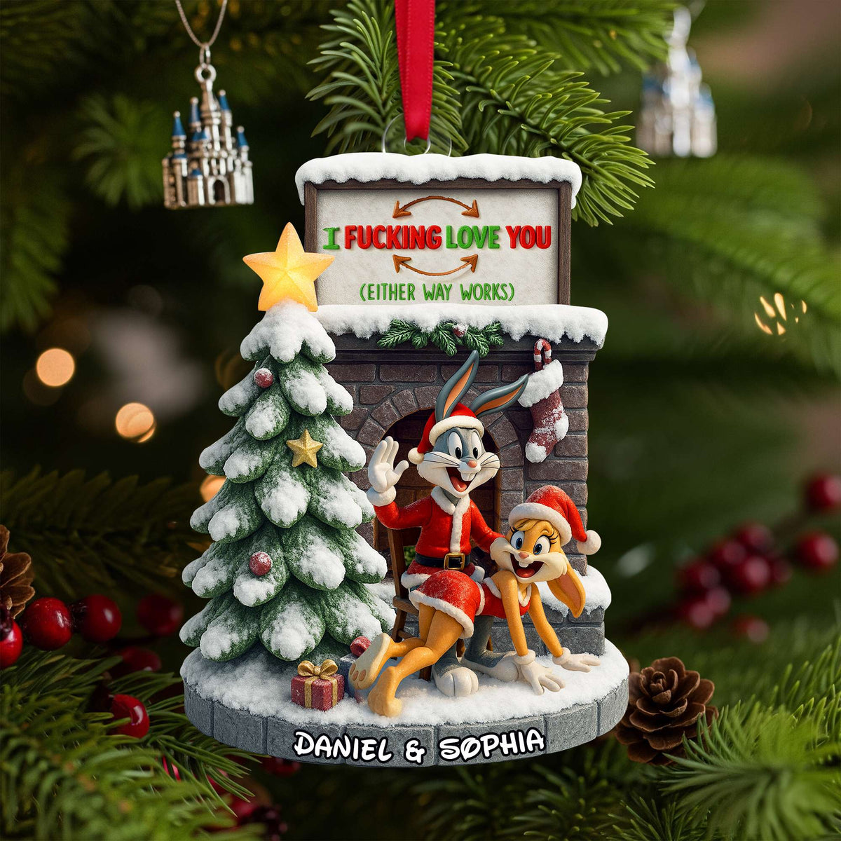 Playful Cartoon Couple Ornament - Personalized Christmas Gifts For Couple 06OHLU280825-Homacus