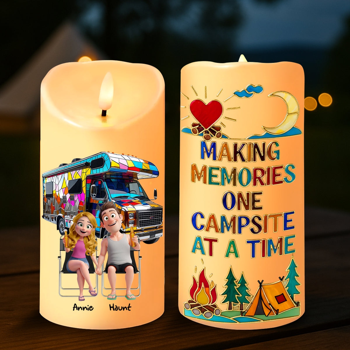 Camping Couple On Wheels LED Candle - Personalized Gifts For Couple 08TGLU220725-Homacus