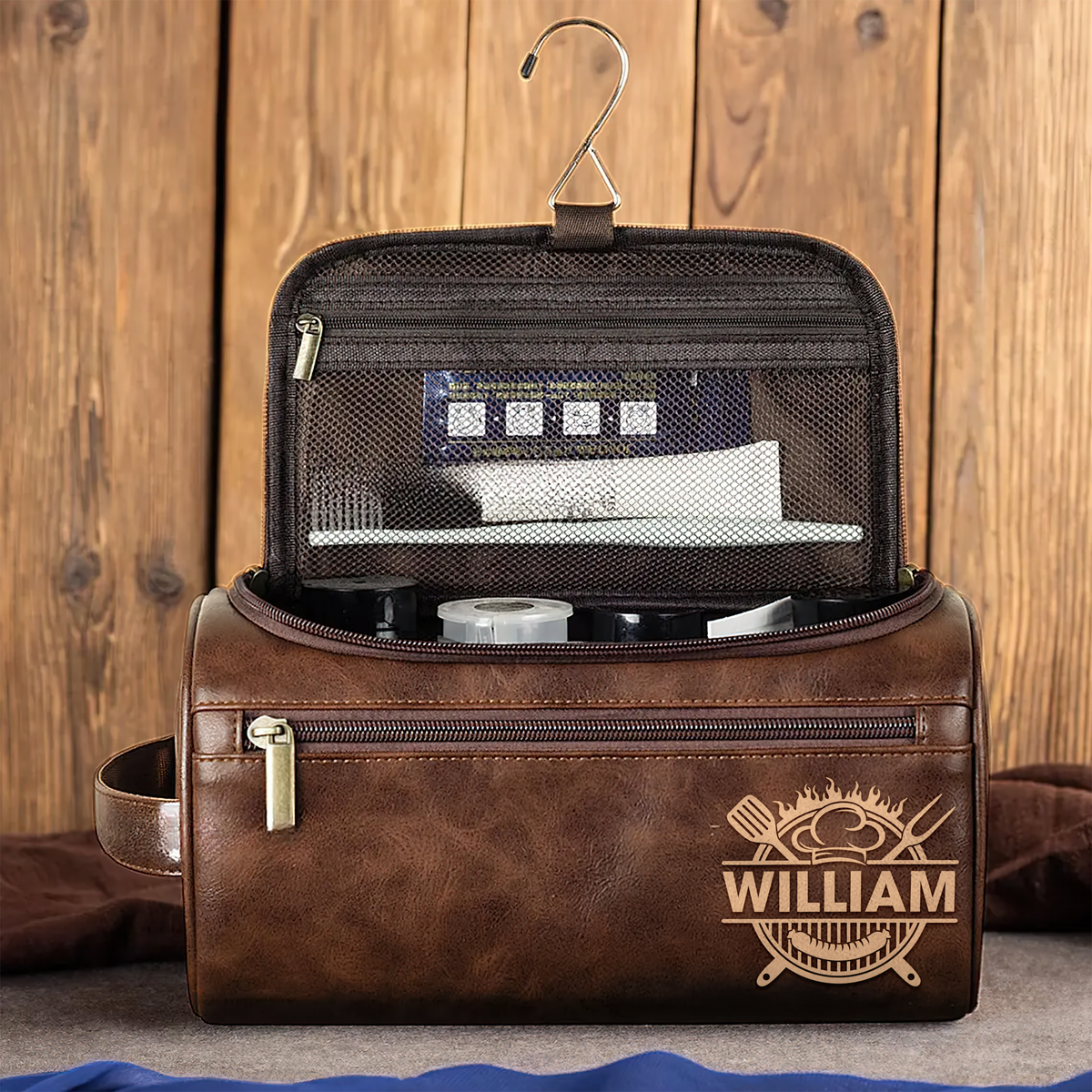 Personalized Gifts For Grill Lover Leather Toiletry Bag 04hupu070325-Homacus