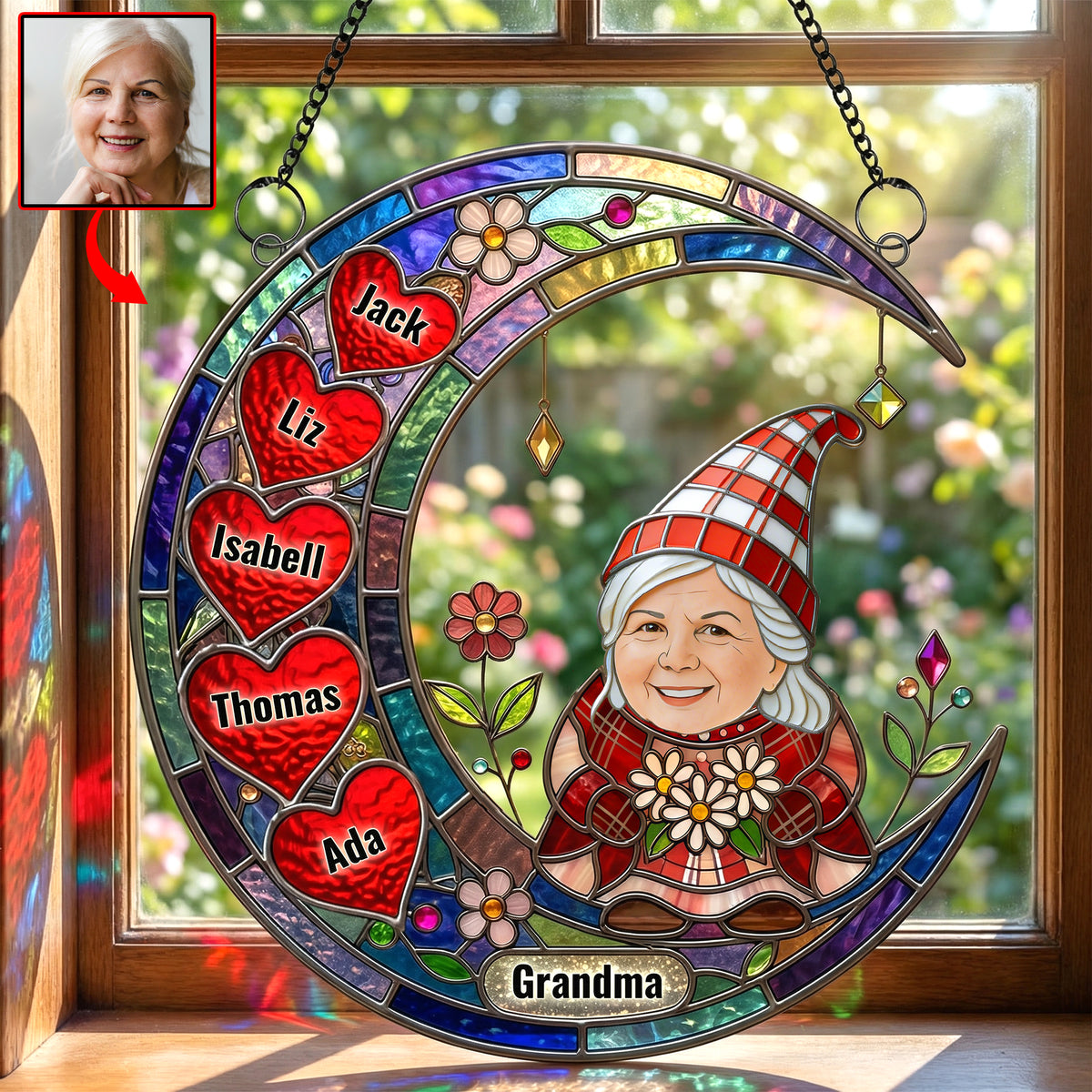 Custom Photo Gnome Grandma Suncatcher Ornament - Personalized Gifts For Grandma 01nadh020426-Homacus