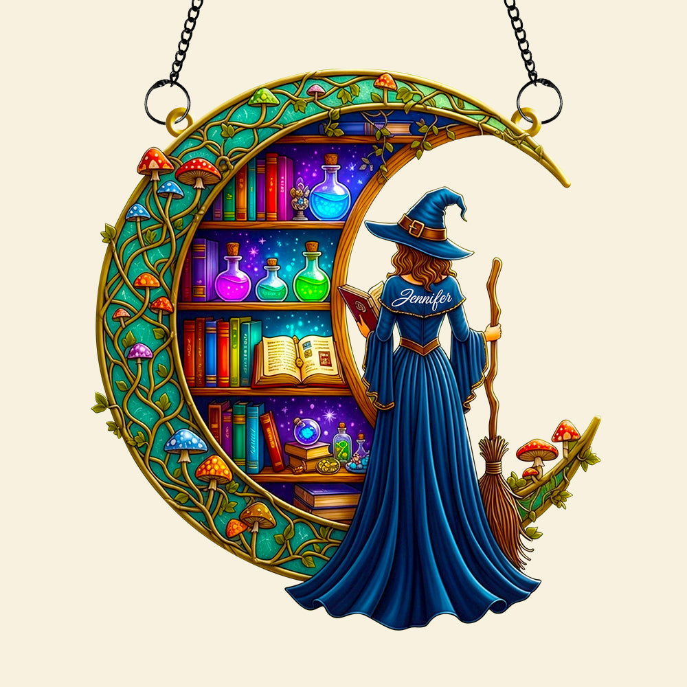 Bookshelf Moonlight Suncatcher Ornament Personalized Gifts for Book Lovers 01TODT010825-Homacus