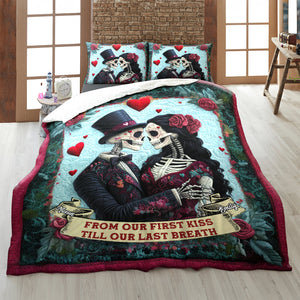 Personalized Gift For Couple Quilt Bedding Set Special Line Skull Couple 03KAMH150125-Homacus
