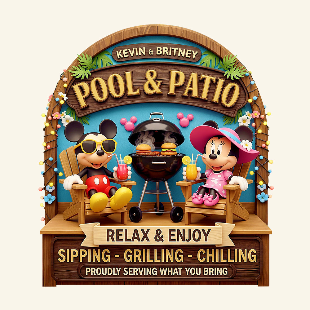 Relaxing Couple By The Patio Pool Wood Sign - Personalized Gifts For Couples 01NADT060625-Homacus