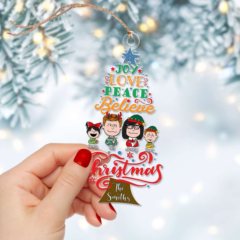 Personalized Gifts For Family Acrylic Ornament, Joy Love Peace Believe 02TGLU131124HG-Homacus