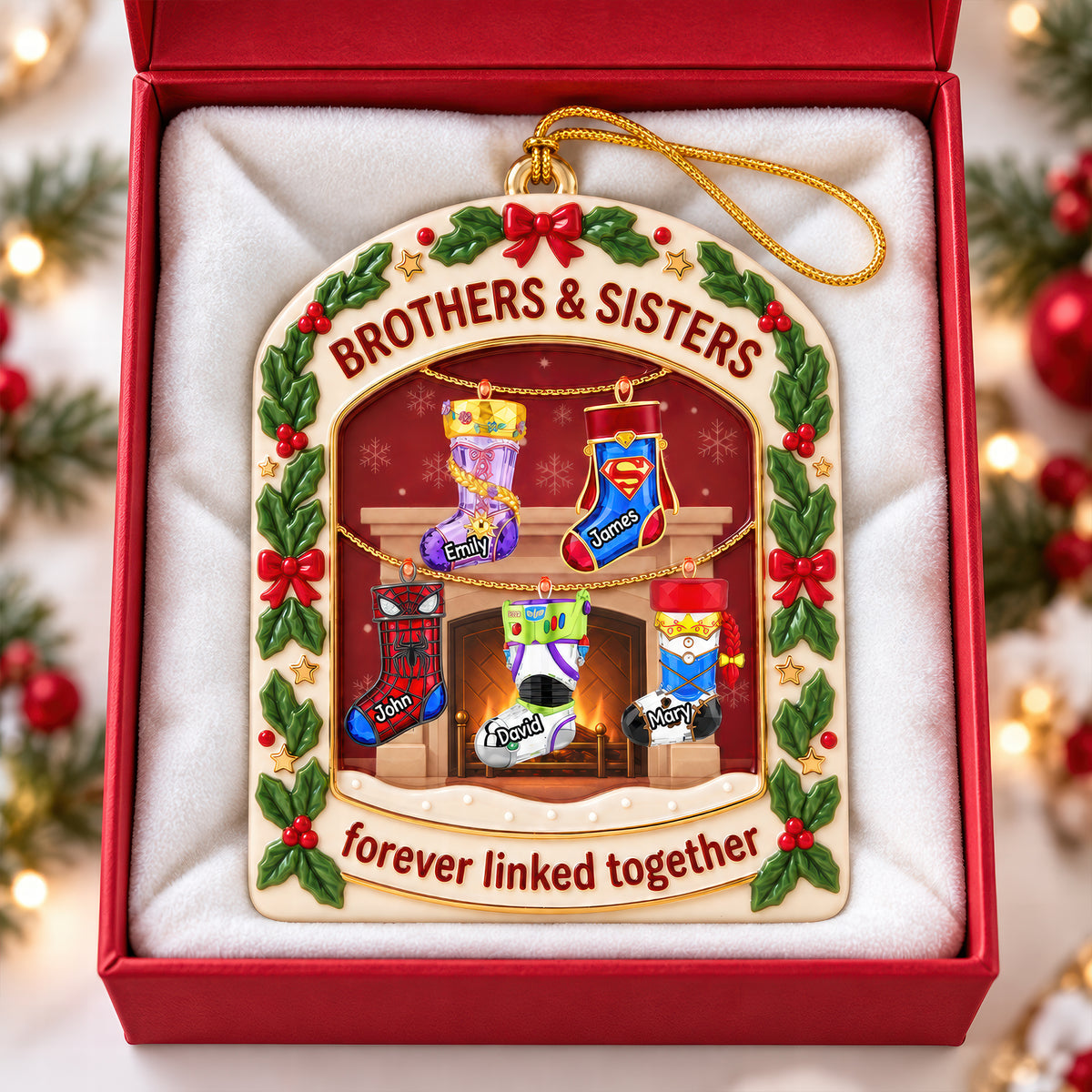 Brothers And Sisters Fireplace Christmas Stockings Acrylic Ornament - Personalized Christmas Gift For Family 02naqn240926
