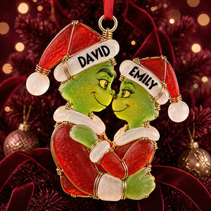 Christmas Couple Sea Glass Effect Ornament, Personalized Gifts For Couple 06QHDT131026-Homacus