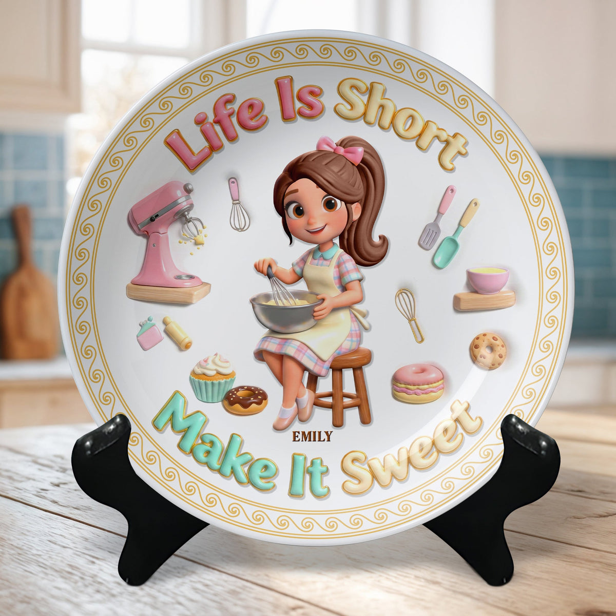 Baking Girl Ceramic Round Plate - Personalized Gifts For Baking Lovers 02pgqn260126-Homacus