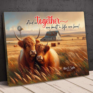Personalized Gift For Couple Wall Art, Highland Cow Couple Canvas 02QHLU131224-Homacus