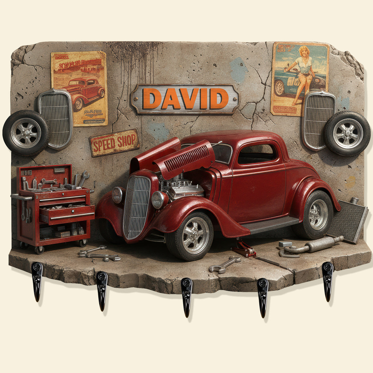 Vintage Car Garage Key Hanger - Personalized Gifts For Car Lovers 01KIQN130126-Homacus