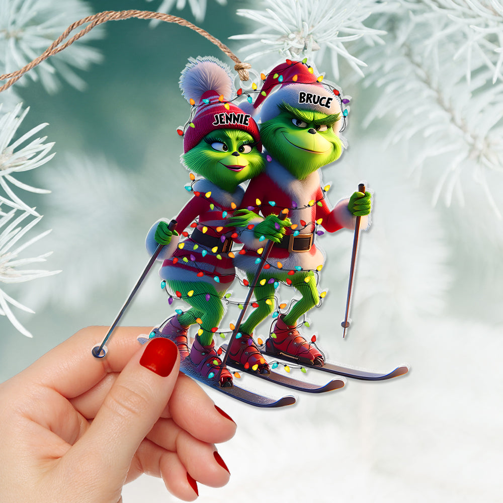 Personalized Gifts For Couples, Green Monsters Skiing Acrylic Ornament 01OHLU221124-Homacus