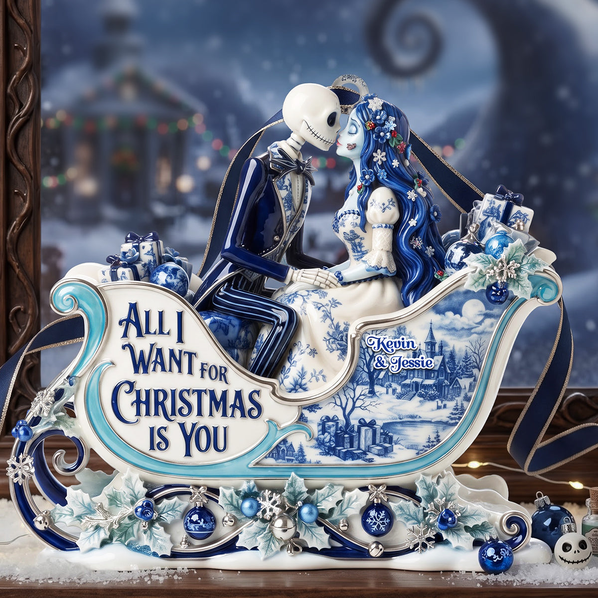 Gothic Couple Toile de Jouy Christmas Ornament - Personalized Gifts For Couple 01tyta180826