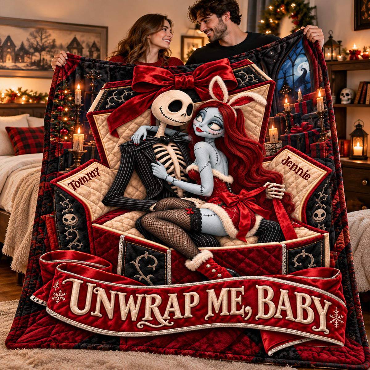 Spooky Naughty Couple Blanket - Personalized Christmas Gifts For Couples 05halu131026-Homacus