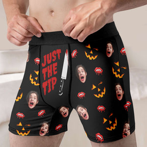 Custom Photo Gifts For Couple Boxer Briefs Halloween Pumpkin Smash Just Tip 03XQDT010824-Homacus