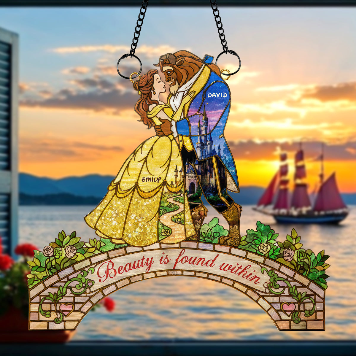 Romantic Couple Suncatcher Ornament - Personalized Gifts For Couple 04kiqn281125-Homacus