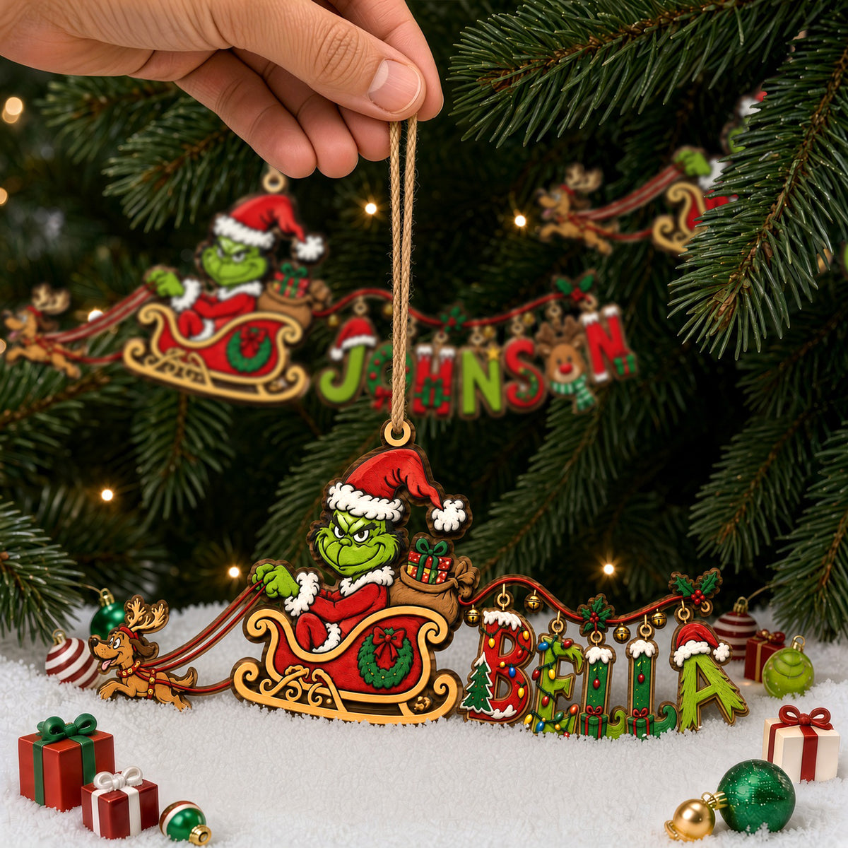 Name Art Mischievous Sleigh Ornament, Personalized Gifts 04QHLU220926