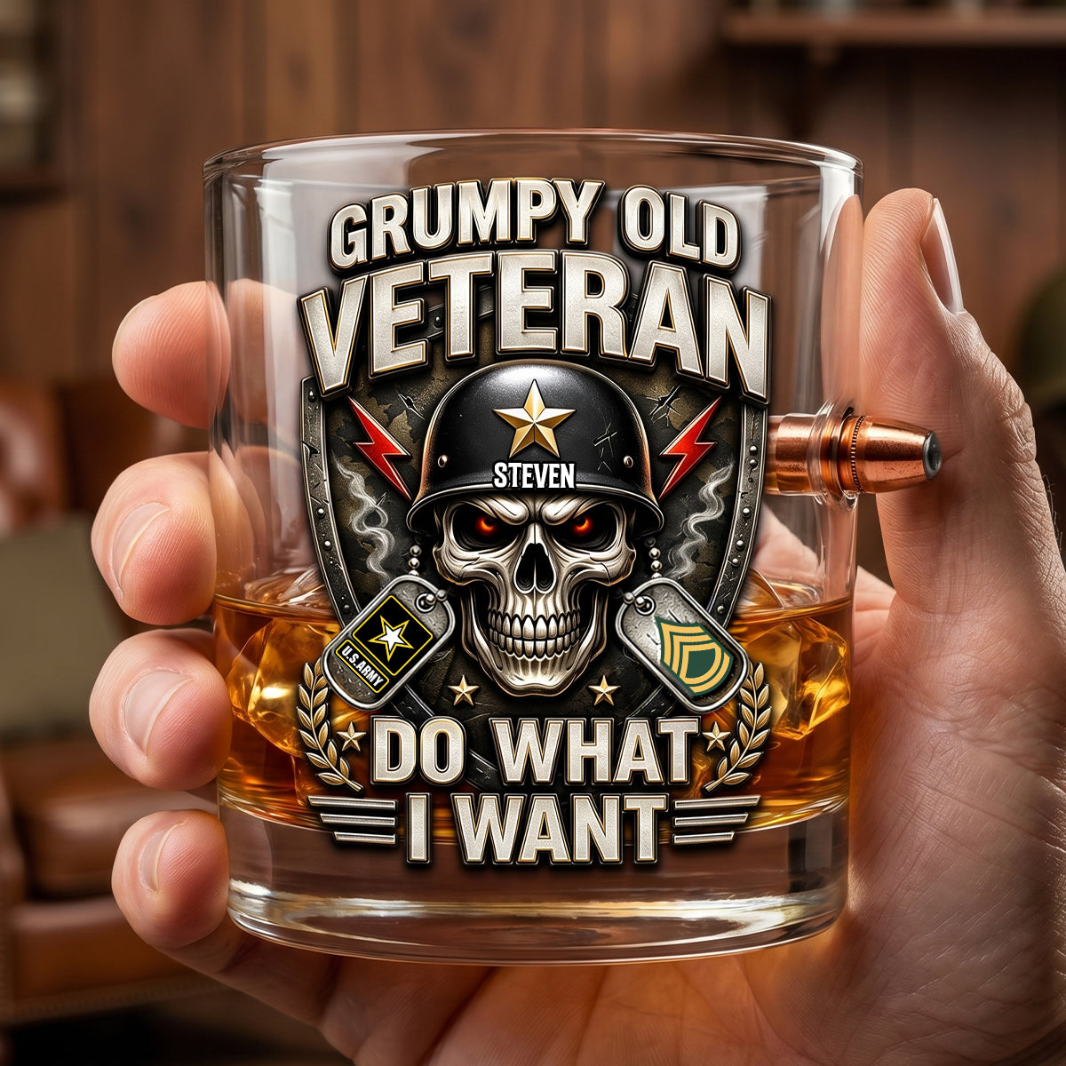 Grumpy Old Veteran Bullet Glass - Personalized Gifts For Veterans 01todh160626-Homacus