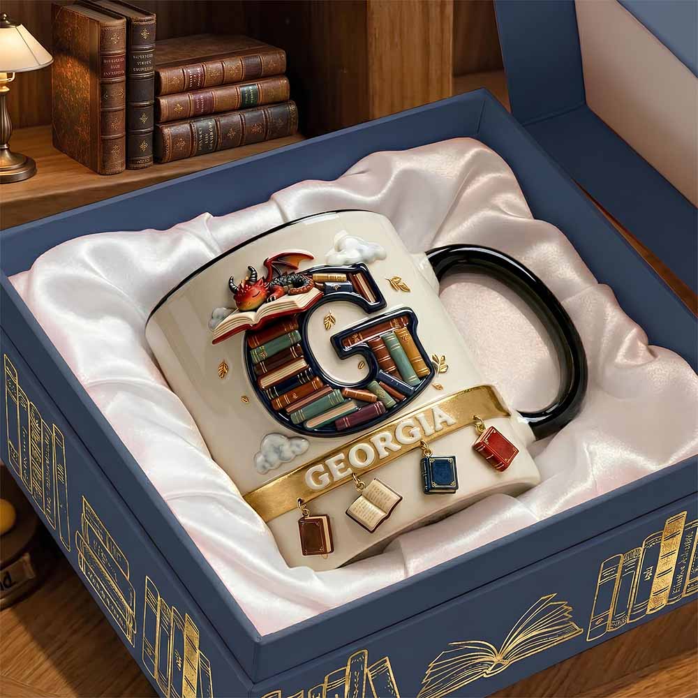Vintage Book Dragon Alphabet Initial Letter Accent Mug, Personalized Gifts For Book Lovers 02qhdt231225-Homacus