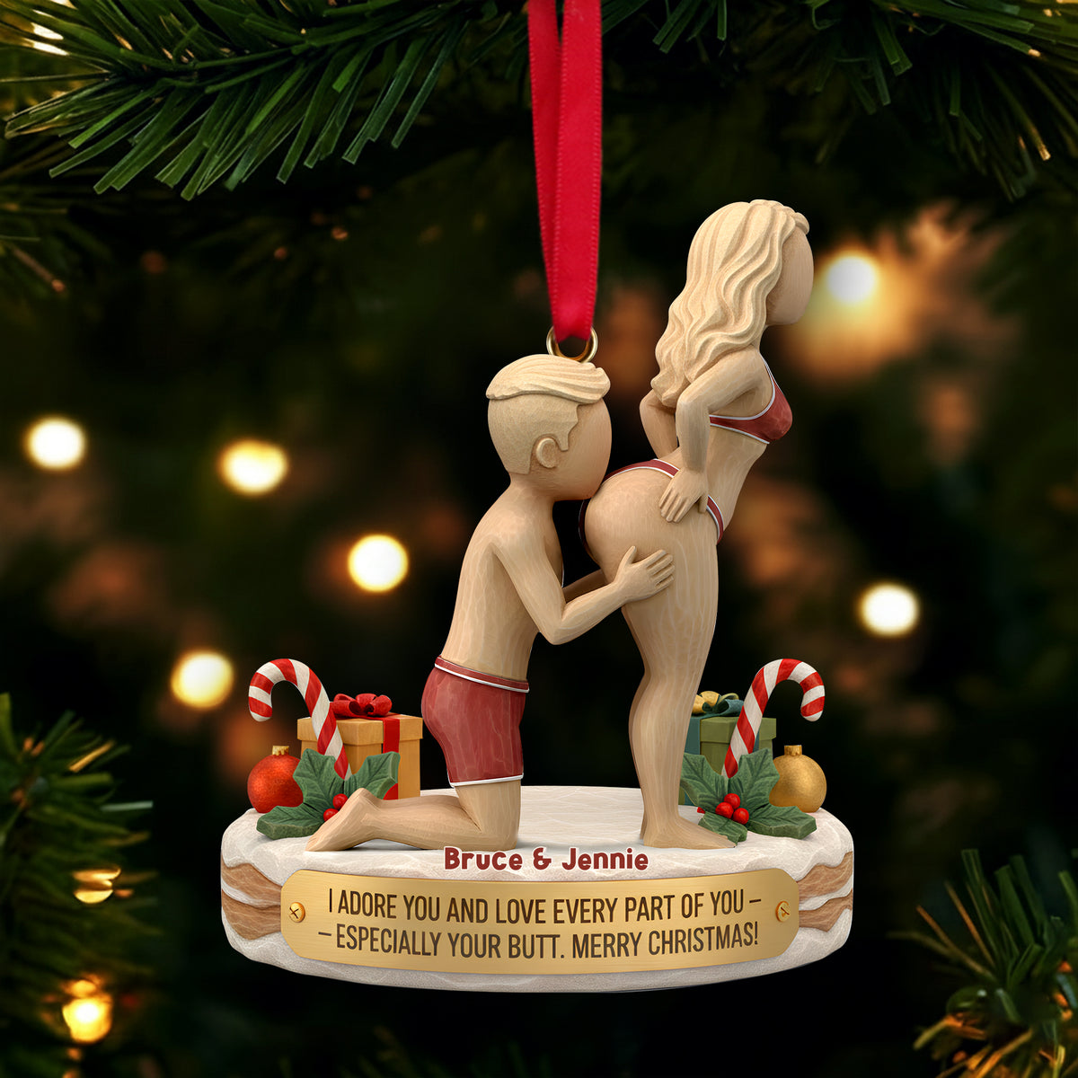 Naughty Couple Ornament - Personalized Gift For Couple Christmas Wooden Ornament 04OHLU241125-Homacus