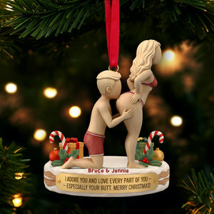 Naughty Couple Ornament - Personalized Gift For Couple Christmas Wooden Ornament 04OHLU241125-Homacus