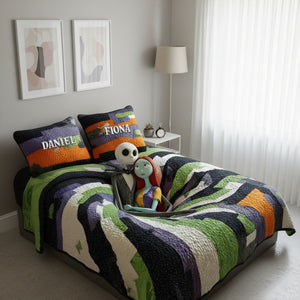 Hugging Skull Couples Quilt Bedding Set - Personalized Gift For Couples 04NALU221025-Homacus