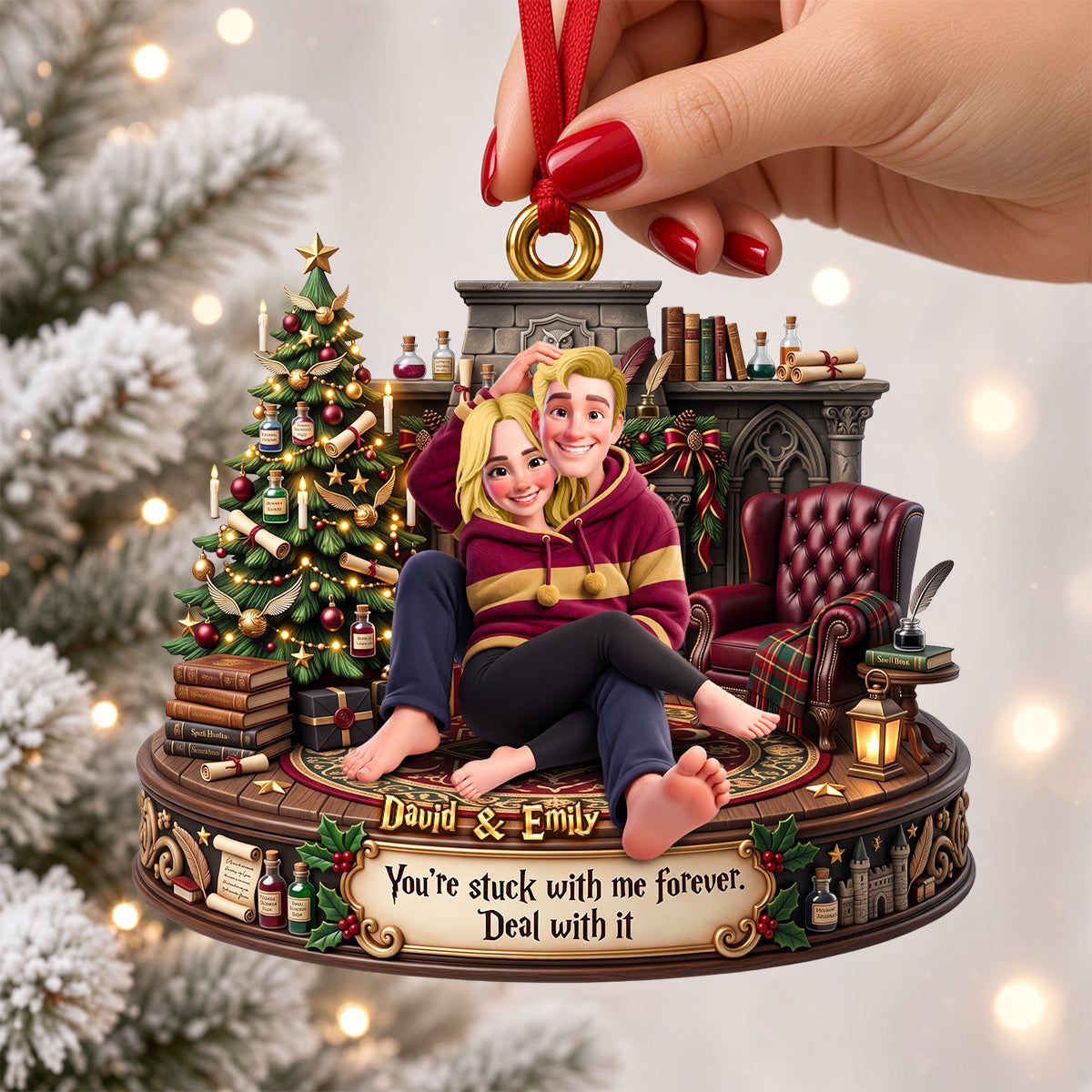 Funny Cuddling Couple Ornament - Personalized Gifts For Couple Christmas Ornament 02TODH260926