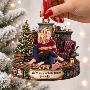 Funny Cuddling Couple Ornament - Personalized Gifts For Couple Christmas Ornament 02TODH260926