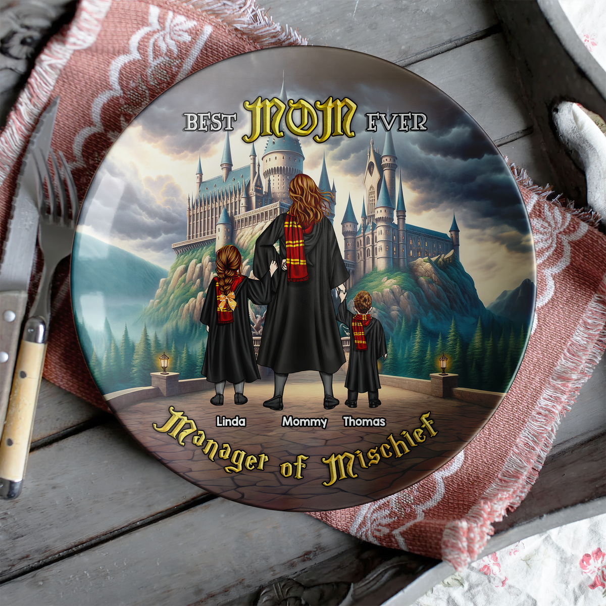 Personalized Gifts For Mom Ceramic Round Plate Mother's Day Wizard Mom 01ACHU040425TM-Homacus