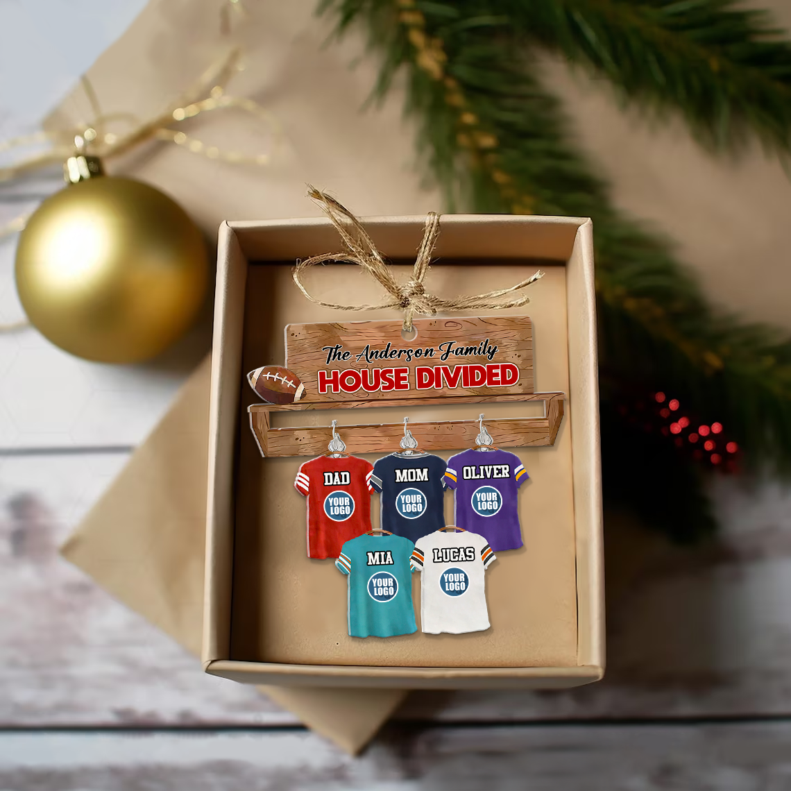 Football Family Ornaments - House Divided & Jersey Shirt With Custom Team Logo Gifts For Football Lovers-Homacus