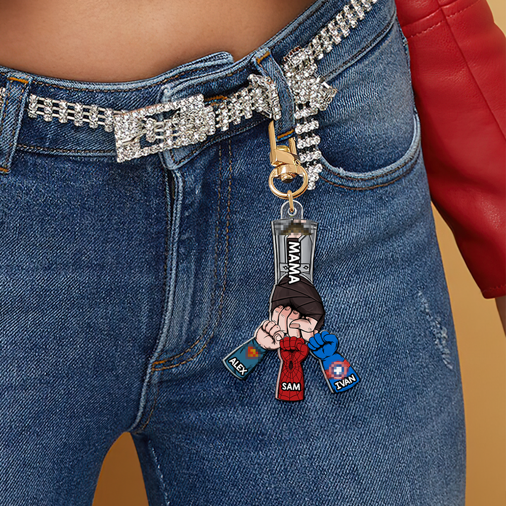 Personalized Gifts For Mom Keychain Superhero Fist Bump 02QHHU080325HA-Homacus