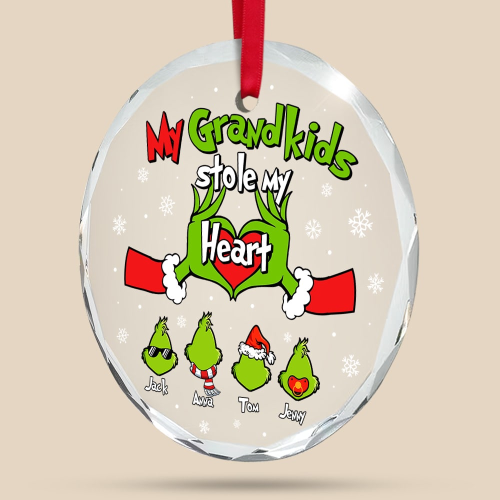 Grandparent Ornament - Hand Heart & Green Monster Kids - Personalized Gifts For Grandma, Grandpa-Homacus