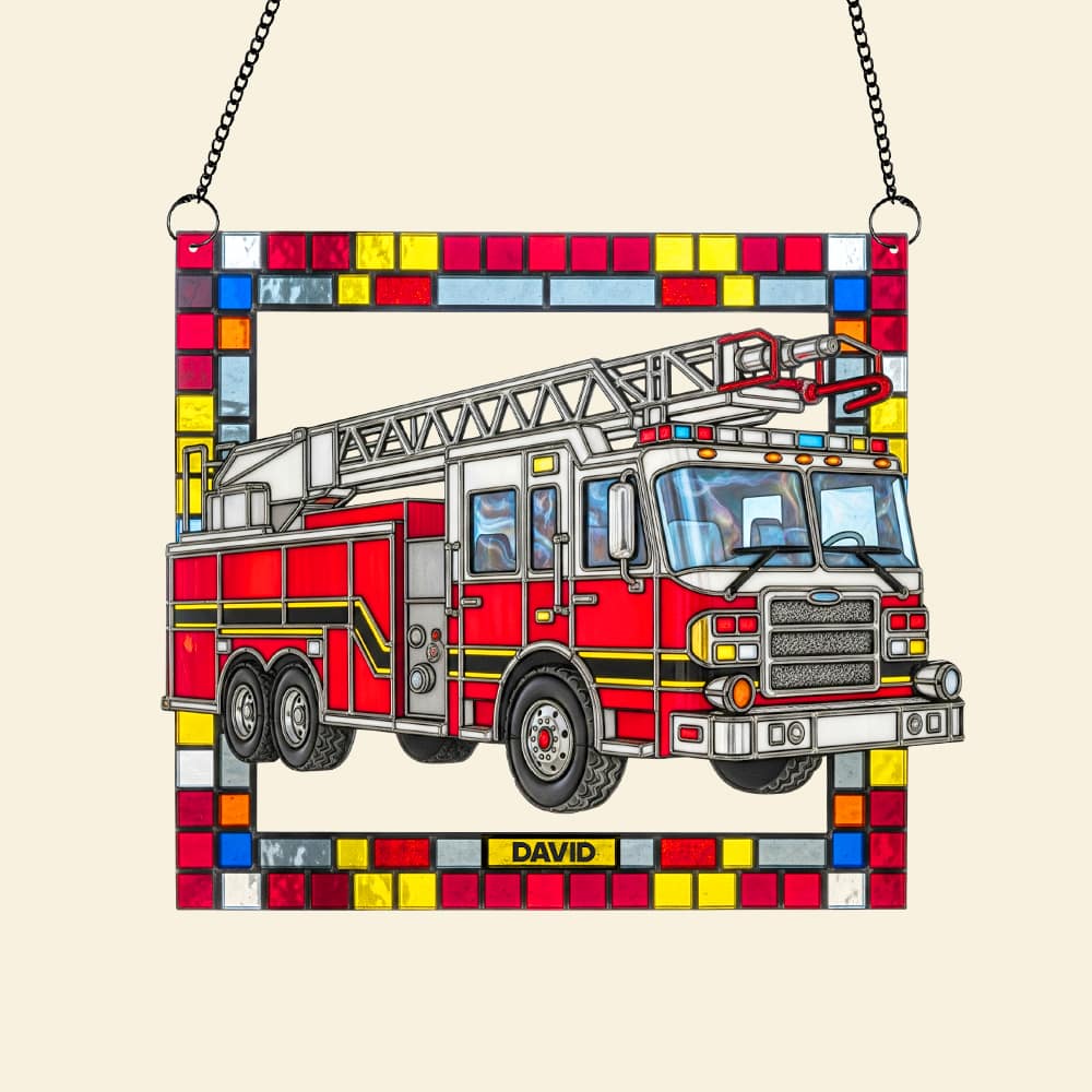 Firetruck Window Hanging Suncatcher Ornament Personalized Gifts For Firefighters 02ohtn060825-Homacus