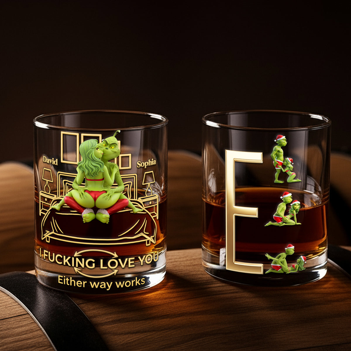 Cheeky Green Couple Round Glass - Personalized Gifts For Couples 04OHLU201125-Homacus