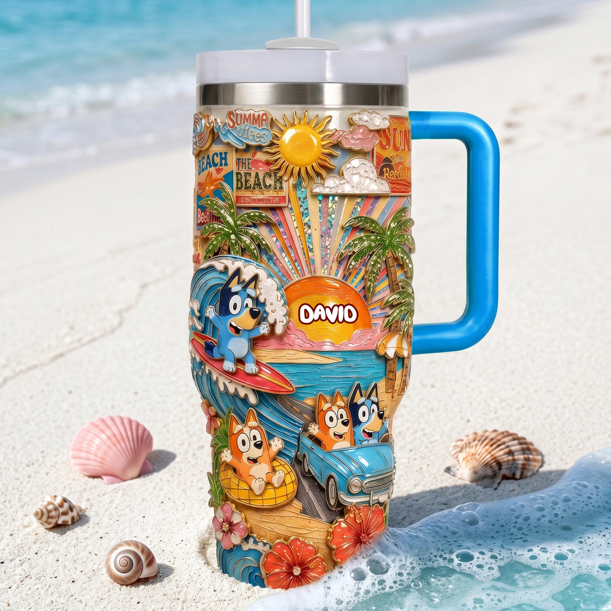 Summer Time 40oz Tumbler With Handle - Personalized Gifts 04PALU290626-Homacus