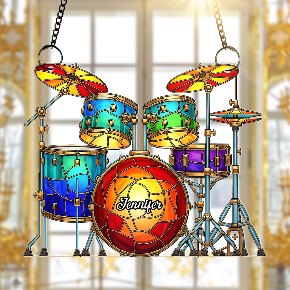 Colorful Drum Kit Suncatcher Ornament – Personalized Christmas Gifts For Drum Kit Lovers 02pgqn290725-Homacus