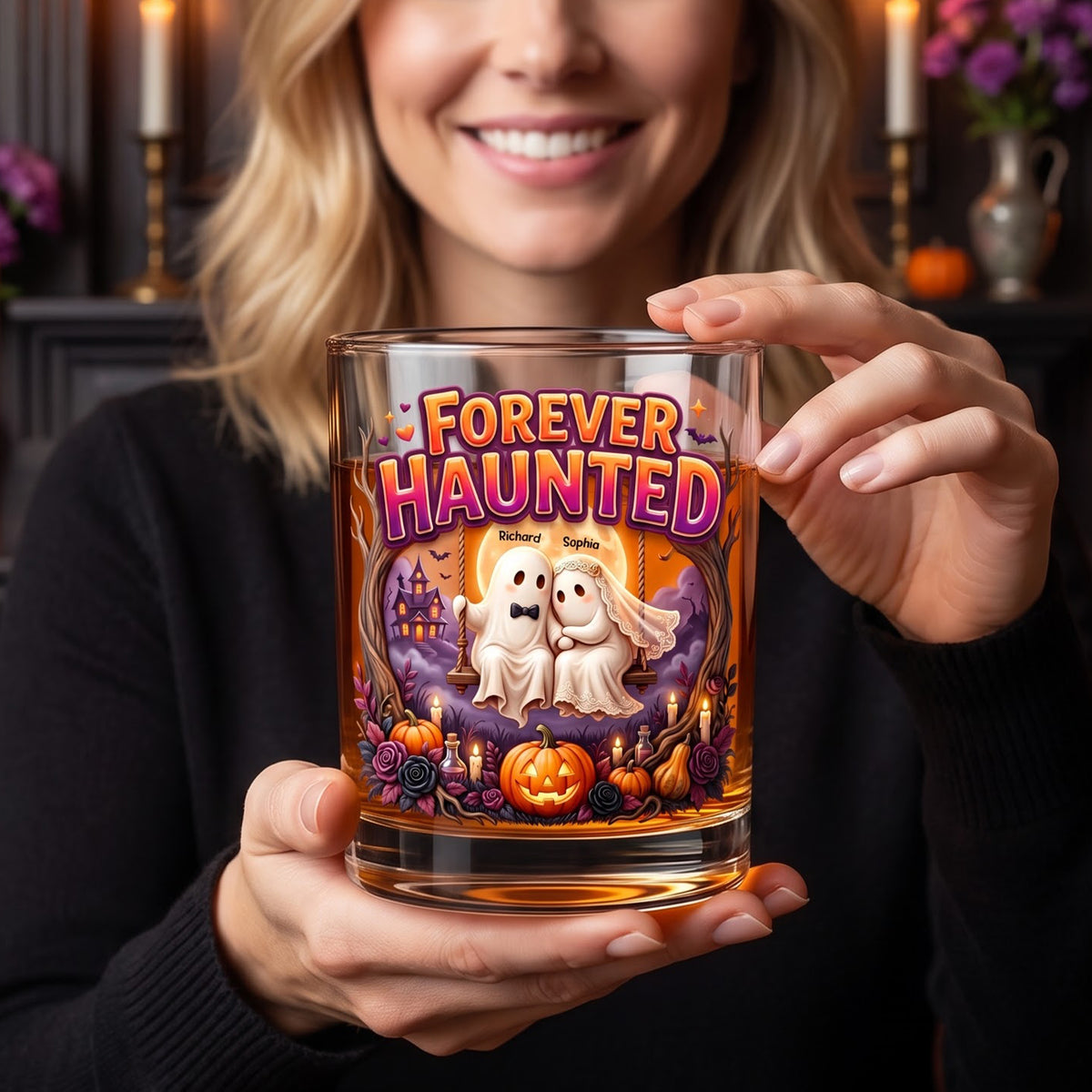 Forever Couple Halloween Round Glass - Personalized Gifts For Couple 07TOQN010826-Homacus