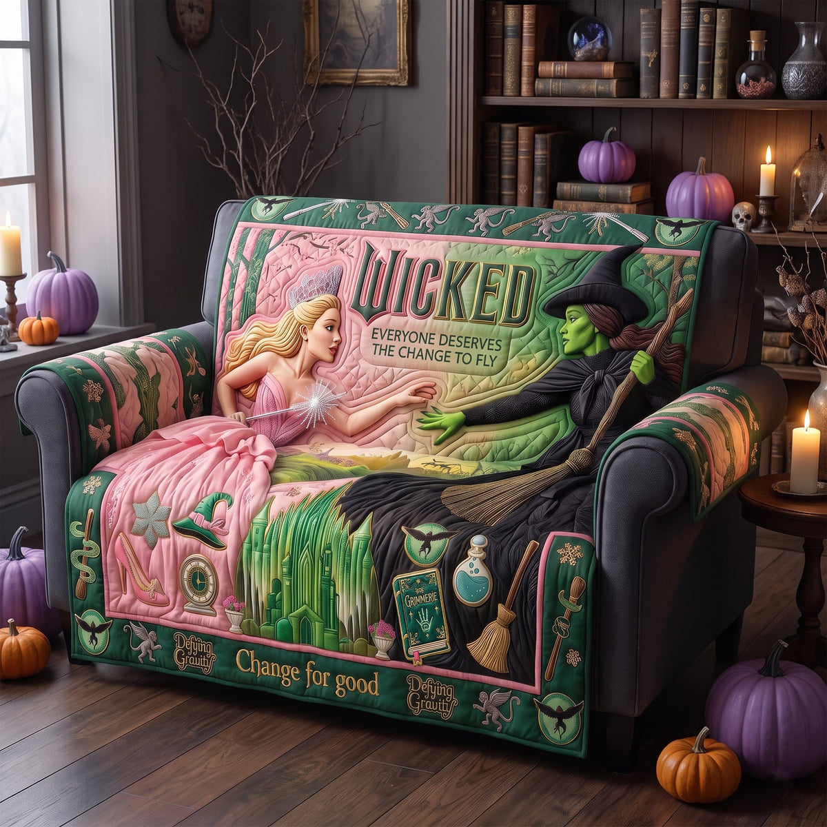Pink & Green Quilted Sofa Cover - Personalized Gifts For Witch Lovers 01qhqn150826-Homacus