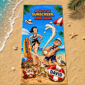 A Little Sunscreen Beach Towel - Personalized Gifts For Couple 04HADT200726-Homacus