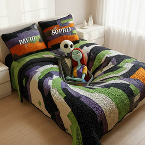 Hugging Skull Couples Quilt Bedding Set - Personalized Gift For Couples 04NALU221025-Homacus