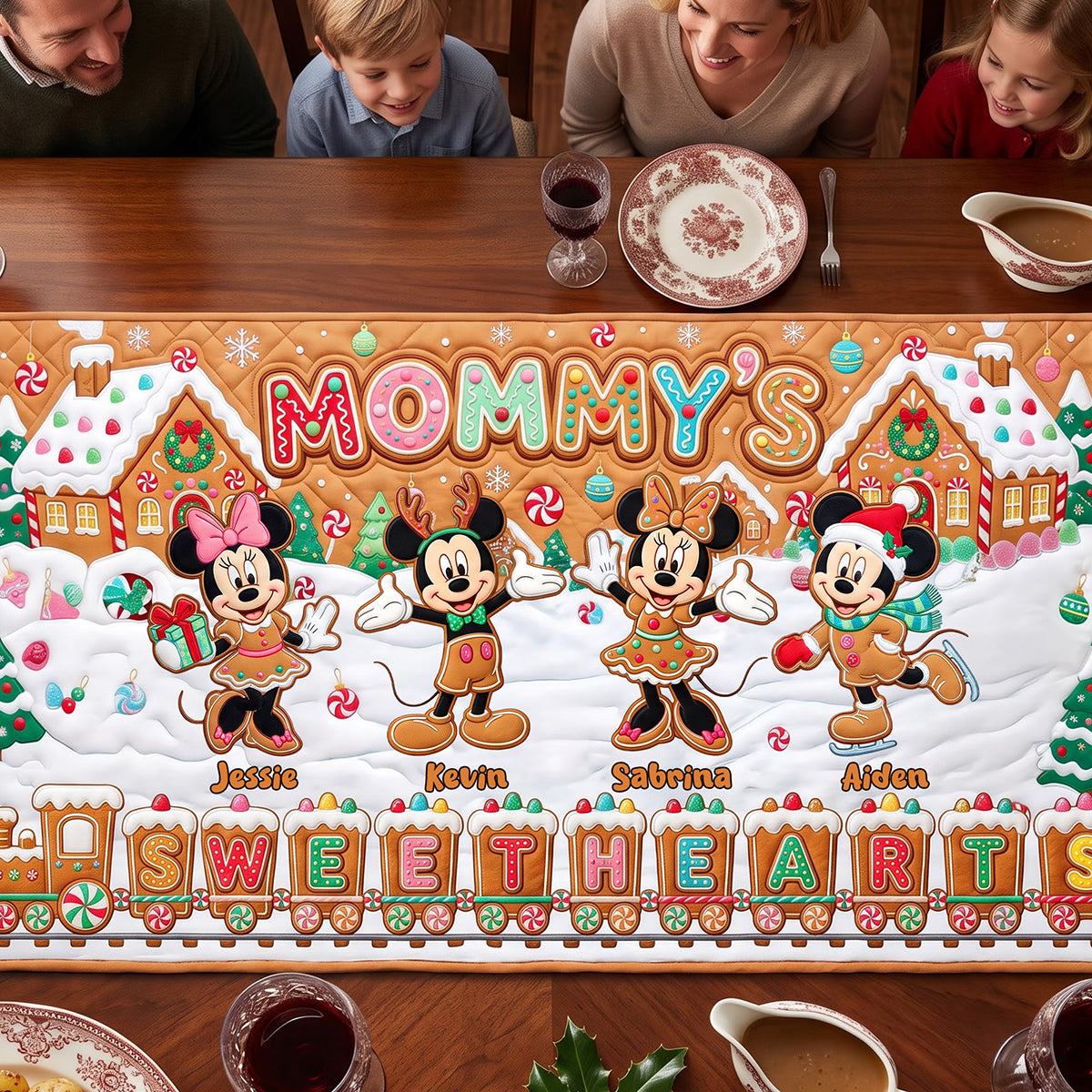 Our Gingerbread Family Quilted Table Runner - Personalized Gifts For Moms 01PATA220826