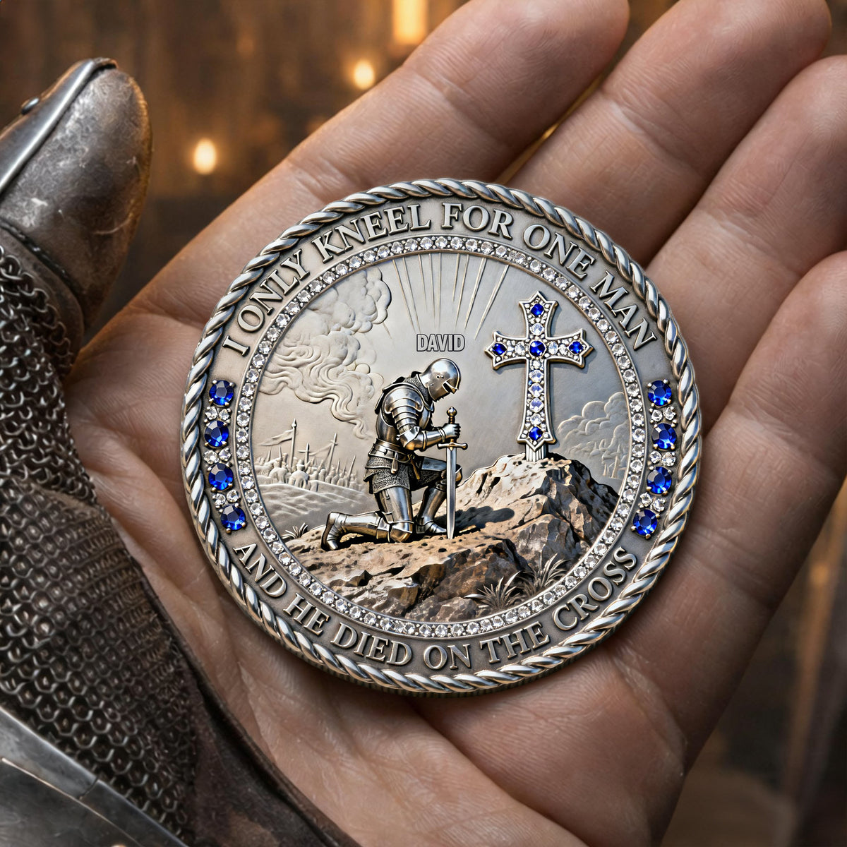 Knight Templar Kneeling Before A Cross Printed Metal Coin - Personalized Gifts For Christians 01kilu270226-Homacus