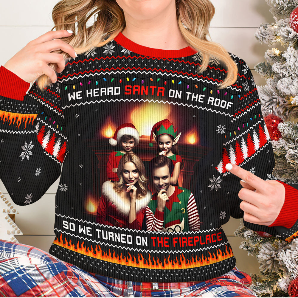 Custom Photo Gifts For Family Ugly Sweater, Turned On The Fireplace 05tgqn241024-Homacus
