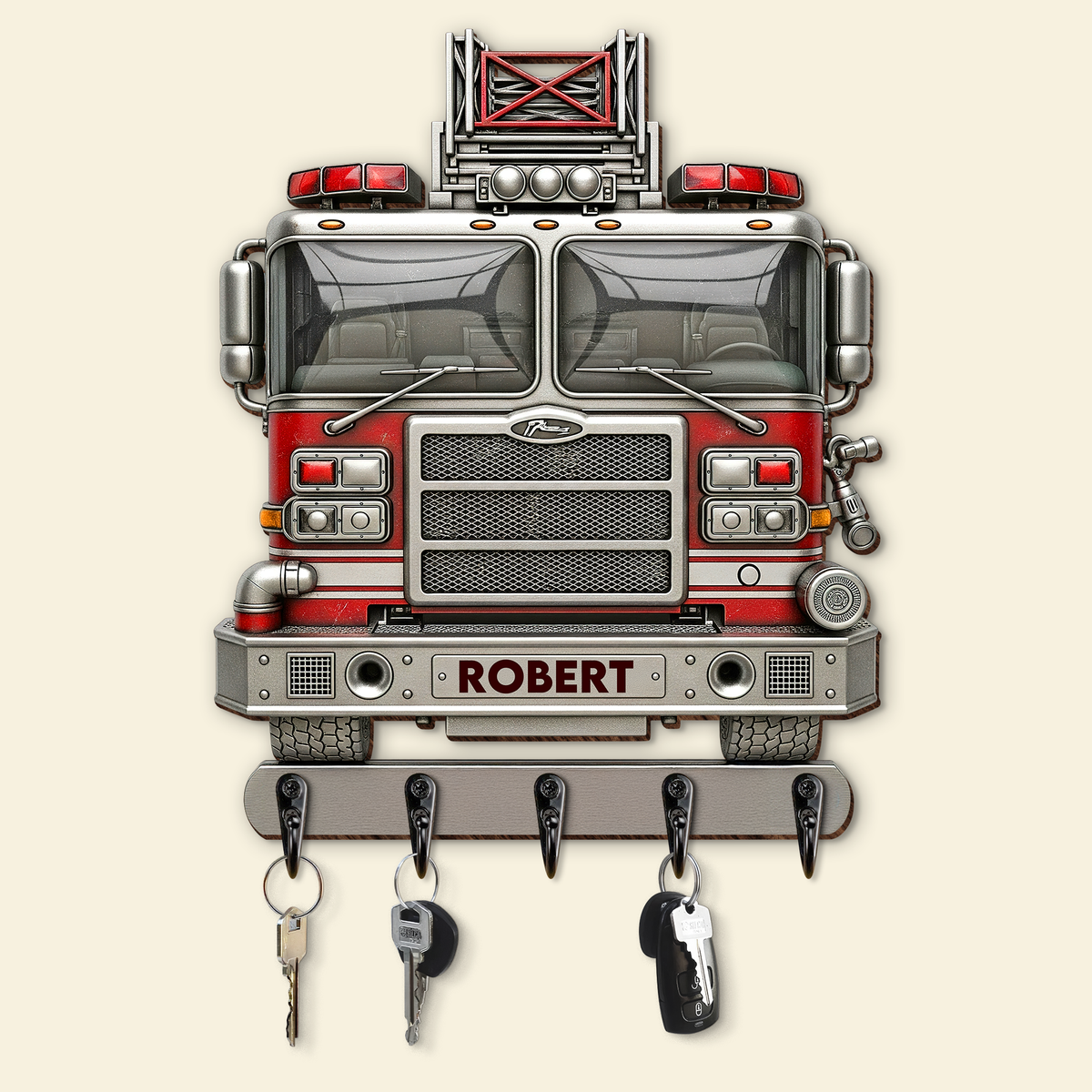 Rustic Firetruck Wood Key Hanger- Personalized Gift For Firefighter 04NAPU090725tt-Homacus