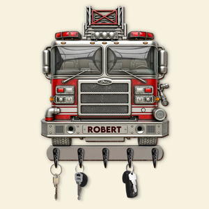 Rustic Firetruck Wood Key Hanger- Personalized Gift For Firefighter 04NAPU090725tt-Homacus