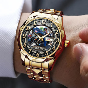 Motorcycle Rider Men's Stainless Steel Watch – Custom Photo Gift for Bikers 04huqn230725-Homacus
